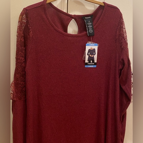 NWT Premise Brick Red Tunic Shirt With Lace Detail Sleeves Size Large - Picture 10 of 10